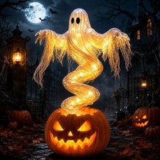 Swirling Ghost PumpkinYard Lamp,Led Halloween GardenFloor Light,Illuminated20cm picture