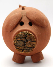 Red Clay Ceramic Pig Piggy Bank Cork Snout Plug Rustic Standing 10