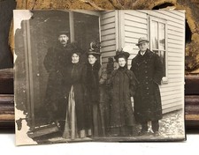 Family of 5 Posing in Front of House Well Dressed Winter Jackets c1910s Photo picture