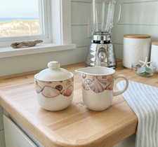 Vintage 1993 Vitromaster Sue Zipkin Sanibel Sea Shells White Creamer & Sugar picture