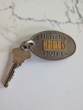 Vintage Harrah's Hotel Room 1119 Brass Keychain Reno Nevada Collectible  picture