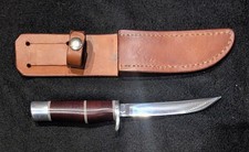 Vintage Stacked Leather Fixed Blade Hunting Knife Archival Preserved With Sheath picture