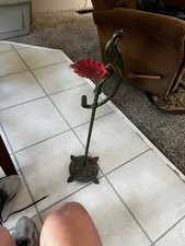 Antique Art Nouveau Peacock Smoking Smoke Stand Ashtray Cast Iron Bird Verona picture