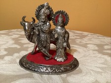 Metal Radha Krishna Standing With Cow Idol Decor Sculpture Statue Figurine picture