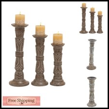 Deco 79 Mango Wood Tribal Candle Holder, Set of 3 18