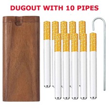 12P Wooden Dugout Pipe Self Cleaning Metal Bat Poker Smoking Pipe One Hitter Kit picture