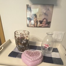 Mixed Lot Vase, Redone, And Ceramic Heart Shaped Box picture