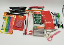 Lot of Vintage Stationery Pens Erasers Staples Memo Pad Crayola Chalk Scissors  picture