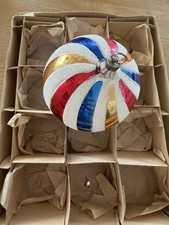 Vintage Large Stripe Glass Mica Christmas Ornament ( No Box ) picture
