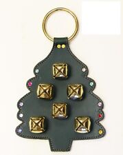 CHRISTMAS TREE LEATHER DOOR CHIME w/ Stitching Crystal Ornaments & 6 Brass Bells picture