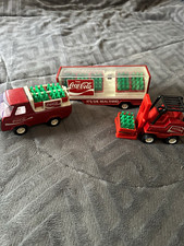 Vintage Coca-Cola Soda Advertising Toy Truck, Forklift & Trailer Set w/ Bottles picture