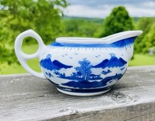 Vintage Blue & White Porcelain Creamer Pitcher Canton Style Chinoiserie picture