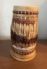 Vintage Budweiser Mug Ceramarte 1981 Holiday Stein CS50 Snowy Woodlands Horses picture