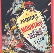 Judsons Mountain Herb Pill Cure Crusades Knight Allegorical Victorian Trade Card picture