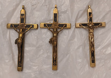 ANTIQUE LARGE VICTORIAN PECTORAL CROSS INLAID EBONY CRUCIFIX SKULL CROSSBONES picture