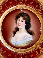 Antique Royal Vienna Style Porcelain Cabinet Red Gold Portrait Plate Amicitia picture