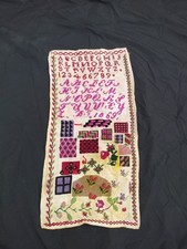 Antique 1869 Needlework Sampler Alphabet Numbers Embroidered Cross Stitch Folk picture