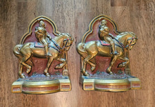 Rare Vintage Armor Bronze Company NY City Joan of Arc Knight Bookends +Free Ship picture
