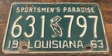 Vintage 1963 Louisiana License Plate 631 797 Pelican EMBOSSED STEEL picture