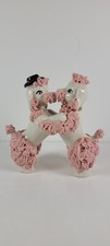 Vintage 1950s Handmade Spaghetti Poodle Pair Dancing Figurine w/Pink Flower Trim picture