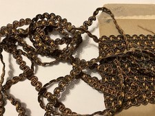 RARE TO FIND ANTIQUE VICTORIAN SILK COTTON TRIM BRAID BROWN Gold 1/2 Inch Wide picture