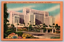 1939 Los Angeles County General Hospital California Vintage Linen Postcard picture