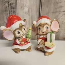Vintage HOMCO Porcelain Christmas Santa Mice Set of 2 Figurines #5405 Taiwan 70s picture