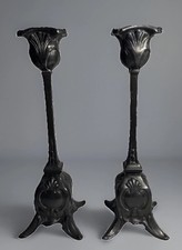 Pair of Antique Jennings Brothers Art Nouveau Candlesticks, Mold #837 picture