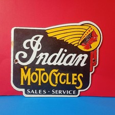 Vintage INDIAN MOTORCYCLES Sales Service Porcelain Enamel Sign 7