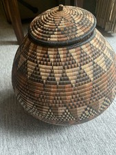 Vintage Traditional South African Zulu Ukhamba Beer Basket With Lid 13