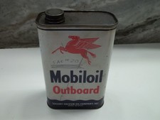 Vintage Mobiloil Outboard Oil Can Quart Pegasus Red Flying Horse White Blue Red  picture
