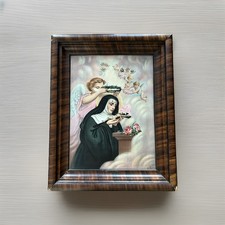 VINTAGE 1900s St RITA OF CASCIA religious TIN LITHO by JOHN DUFFY, NEW YORK picture