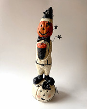 primitive halloween paoer mache folk art pumpkin jack-o-lantern decor picture