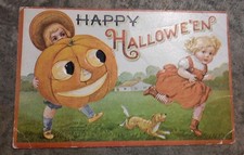 Vintage 1908 Halloween Postcard Happy Halloween I.A.P.C. Children Jack O Lantern picture