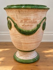 La Madeleine Anduze French Terracotta Garden Planter Urn Green Glaze 21” picture