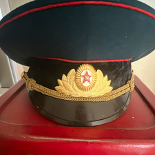 1987 USSR Military Officer Dress Visor Cap Hat Red Piping Gold Braid Insignia 55 picture