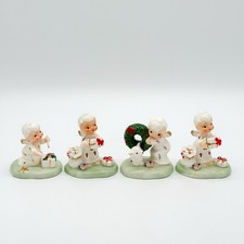 Set 4 Vtg Napco 1956 Christmas Ceramic Angel Wreath Present Itsy Bitsy Kitschy picture