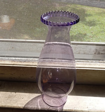1890s PRETTY AMETHYST GLASS SMALL CHIMNEY FOR OIL LAMP BEADED RIM 2