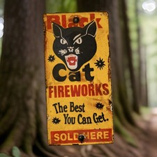 Vintage Fireworks Porcelain Sign Celebrate 4th Of July Firecrackers Gas Oil USA picture