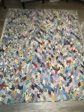 Vintage Handmade Scrap Quilt 78x66 Patchwork Hand Tied Feed Sack Style Folk Art picture