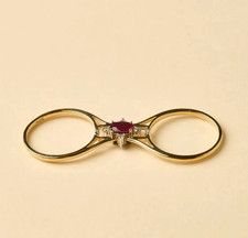 Unique Ruby & Diamond Gemstone Reversible Ring In 14k Yellow Gold Plated Gift picture