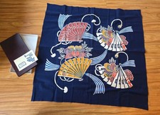 Vintage Japanese Katazome Indigo Furoshiki Stencil Dyed Peony Fan Textile Box picture