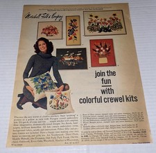 Vintage 1960s Paragon Crewel Embroidery Print AD Marshall Field Chicago Floral picture