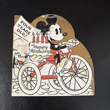 1930s Disney Mickey Mouse Pluto 4th Birthday Card Hall Brothers Vintage picture