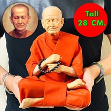Lifelike Wax Art Monk Statue Praying 28cm Somdej Toh Watrakang Thai Amulet 17348 picture