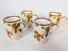 Fitz and Floyd Christmas Holly Mug Cups Japan 8oz EUC Gold/Red/Green Set Of Four picture