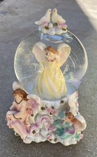 Vtg 90s Angel Musical Snow Globe Doves Clouds Pastel Cherub Music Box Tested picture