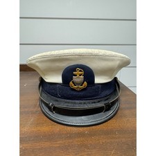 Vintage US Coast Guard USCG Officer Combination Cover Hat White Blue Size 7 picture