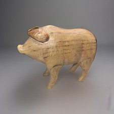 Vintage Hand Carved Wooden Pig Sculpture Folk Art Rustic Farmhouse Decor 10” picture
