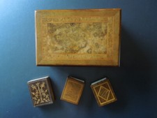 J 3202 ANTIQUE/VTG CIGAR,CIGARETTE BOX + 3 WOODEN MATCH HOLDERS SEE DESCR picture